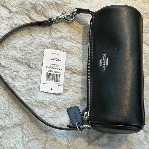 NWT COACH Nolita Smooth Black Leather Barrel Bag/Silver Hardware - Picture 2 of 10